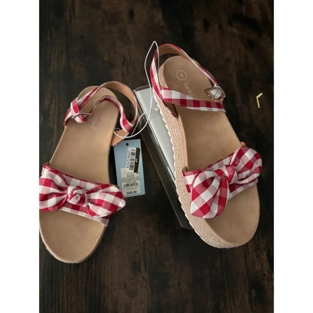 Big Girls Gingham Red Sandals by Cat‎ & Jack Daphne  Size 4 New With Tags